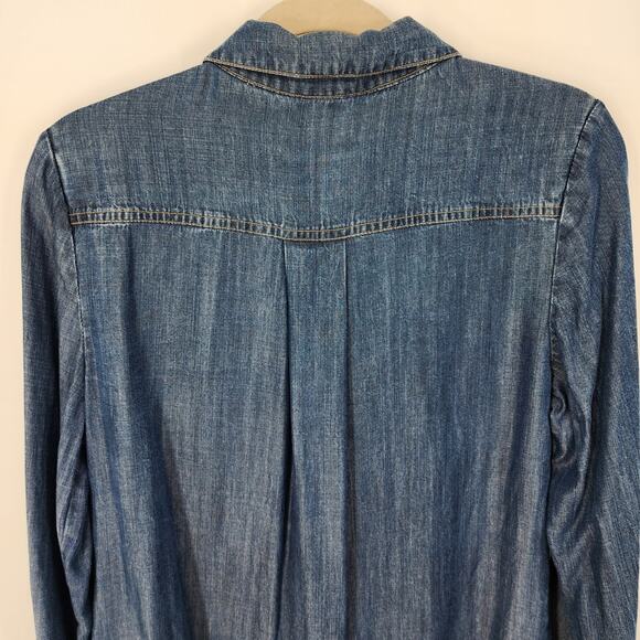Tommy Hilfiger Chambray Shirt Dress 10 Short Collared Button Front Med Wash Blue - Picture 10 of 11